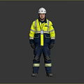 A Man In Yellow Reflective Safety Vest And White Hard Hat Standing Against Grey Background