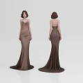 Elegant Woman Wearing Brown Long Slim Fit Dress Front And Back View
