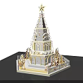 Tall Ornate Christmas Tree With Star Top Golden Decorations And Festive Base