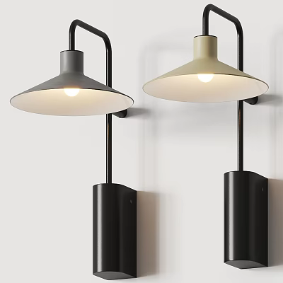 Modern Wall Lamps With Gray And Beige Shades Black Bases Mounted On White Wall 3d model