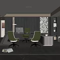 Modern Office Interior Design With Green Chairs Desk Decorative Wall And Sofa