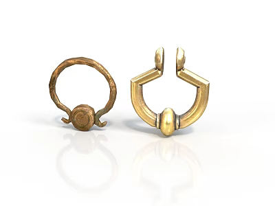 Two Ring Shaped Carved Metal Sculptures In Copper And Gold Tones 3d model