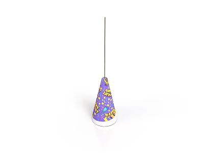 Purple Party Hat With Colorful Patterns And White Base On Long Thin String 3d model