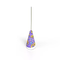 Purple Party Hat With Colorful Patterns And White Base On Long Thin String