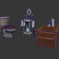 Household Living Essentials Including Wooden Toilet Vanity Table With Mirror Ceramic Vase And Towels