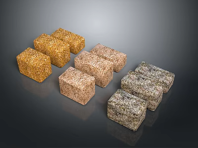 Square Shaped Grain Cereal Bars in Yellow Brown and Gray on Dark Surface 3d model