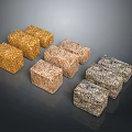 Square Shaped Grain Cereal Bars in Yellow Brown and Gray on Dark Surface 3d model