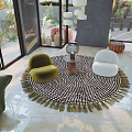 Modern Living Room Interior With Green Sofa Round Rug And Floor to Ceiling Windows
