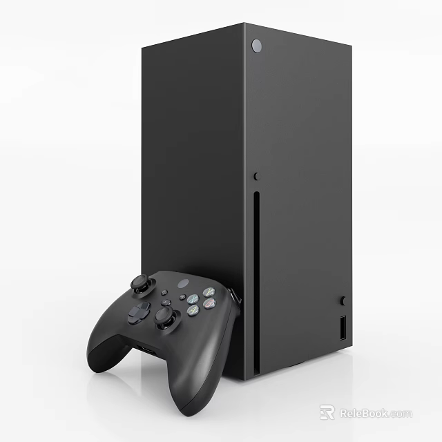 Sleek Black Modern Gaming Console With Vertical Stand And Wireless Controller 3d model