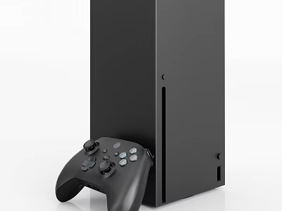 Sleek Black Modern Gaming Console With Vertical Stand And Wireless Controller 3d model