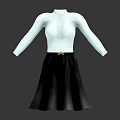 Light Blue Striped Long Sleeve Top With Black A Line Skirt And Gold Belt