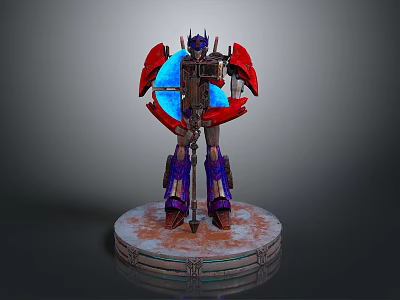 Optimus Prime Transformer Model Featuring Blue Red Armor Circular Base And Glowing Blue Elements 3d model
