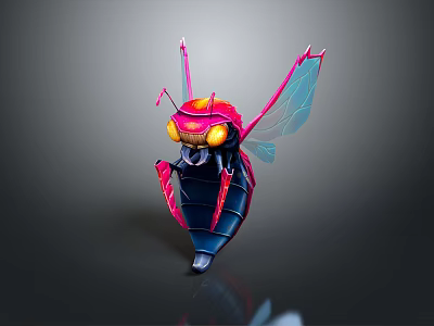 Vibrant Cartoon Insect Character With Red Pink Wings Yellow Eyes Black Body 3d model
