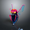 Vibrant Cartoon Insect Character With Red Pink Wings Yellow Eyes Black Body