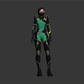 Game Movie Character In Green Black Combat Suit With Armor And Protective Gear Standing