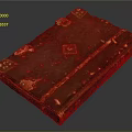 Antique Leather Book Sculpture With Intricate Carved Metal Decorations And Worn Details