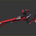 Red Futuristic Mechanical Weapon Arm With Cannon And Metallic Joints