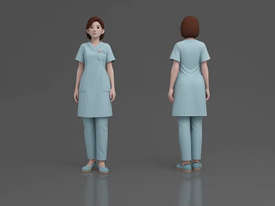 Woman in Light Blue Medical Uniform Front and Back View Standing Pose 3d model