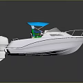 White Speedboat With Blue Canopy And Side Rails In Cockpit Area