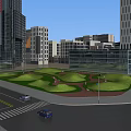 Aerial Planning of Modern Urban Landscape With High Rise Buildings Green Spaces and Road Layouts