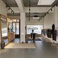 Modern Clothing Store Interior With Purple Door Large Windows Counter And Pendant Light