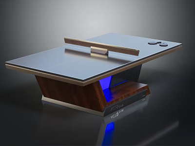 Modern Tabletop Device with Wooden Stand Blue LED Lighting and Sliding Control Bar 3d model