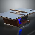Modern Tabletop Device with Wooden Stand Blue LED Lighting and Sliding Control Bar