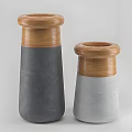 Two Ceramic Vases With Wooden Tops In Gray And White Simple Design
