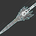 Blue Ice Themed Fantasy Sword With Glowing Orb And Crystal Accents
