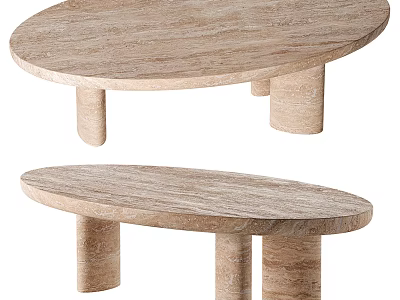 Modern Oval Coffee Table Design With Natural Stone Top And Cylindrical Legs 3d model