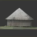 Wooden House Exterior With Gray Tiled Roof And Wooden Walls On Green Grass Base