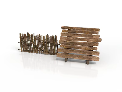 Rustic Wooden Fence Structure With Vertical Slat And Horizontal Plank Designs 3d model