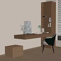 Modern Study Room Interior With Wooden Desk Bookshelf Chair Potted Plant And Decorative Painting