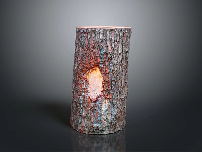 Wooden Stone Decorative Lamp With Natural Rustic Bark Texture And Warm Glowing Center 3d model