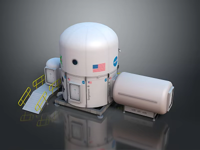 Scenic View Of NASA Space Module With White Dome And American Flag 3d model