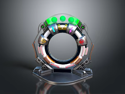 Futuristic Circular Device Structure With Glowing Lights Various Colors And Metallic Base 3d model
