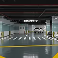 Clean Modern Underground Parking Garage With Yellow White Floor Markings And Directional Signs