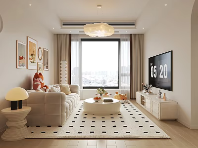 Modern Living Dining Room Interior With Beige Sofa Geometric Rug And Coffee Table 3d model