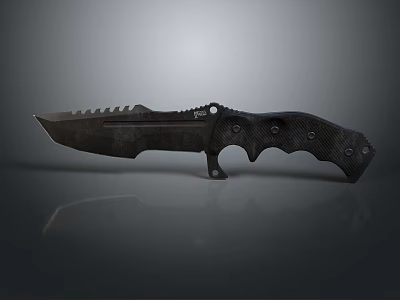 Tactical Survival Knife With Serrated Blade Black Handle And Textured Grip Design 3d model