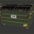Green Waste Dumpster With Black Lid BAR Label Yellow Warning Sticker And Wheels