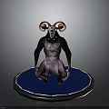 Horned Fantasy Animal With Black Body White Face Pink Patterns Standing On Blue Glowing Base