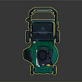 Green Lawn Mower With Black Handle Yellow Wheels And Bottom Engine
