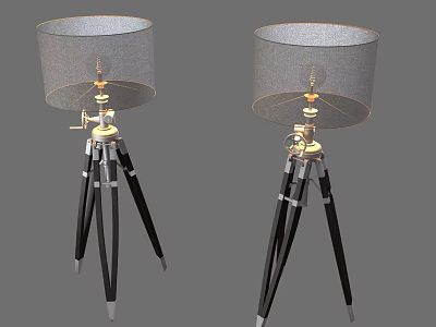 Modern Tripod Floor Lamps With Gray Fabric Shades And Black Silver Bases 3d model