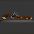 Detailed Handgun Carving With Wooden Handle And Metal Components On Metal Plate