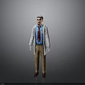 Man Wearing White Doctor Coat Blue Shirt Red Tie And Brown Pants On Gray Background