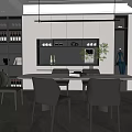Modern Restaurant Interior Featuring Dining Table Chairs Wine Cabinet And Pendant Lights