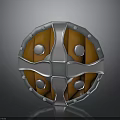 Medieval Circular Shield Featuring Wooden Panels Metal Cross Frame and Rivets