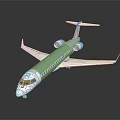 Modern Green and White Airliner with Twin Engines Sleek Fuselage on Dark Reflective Surface