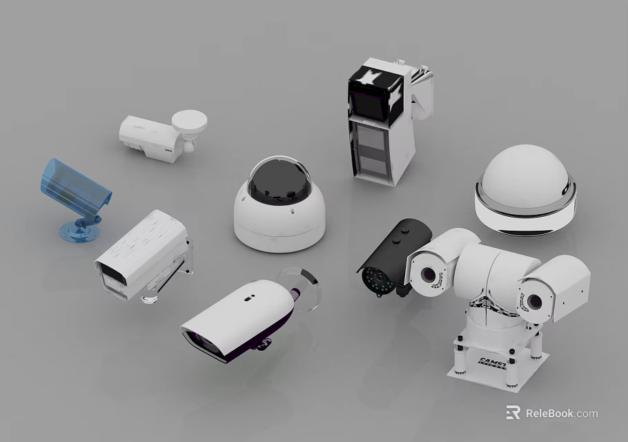 Various Security Surveillance Camera Models Including Dome Bullet and PTZ Types 3d model