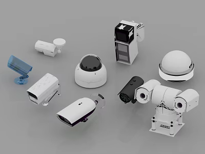 Various Security Surveillance Camera Models Including Dome Bullet and PTZ Types 3d model